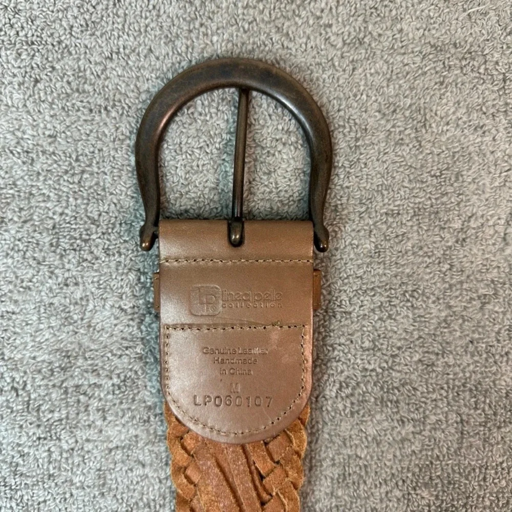 Linea Pelle Collection Brown Braided Leather Belt Handmade Bronze Buckle LP06010